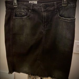 High-Waisted Button-Fly Black Frayed-Hem Jean Skirt